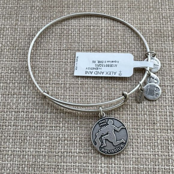 Alex And Ani Bracelet Zodiac AQUARIUS Silver Tone Wrist Band Size Adjustable $28 - Picture 2 of 11